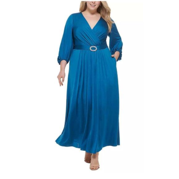 New Eliza J Cobalt Blue Elegant Long Sleeve Dress 16W - Picture 3 of 5